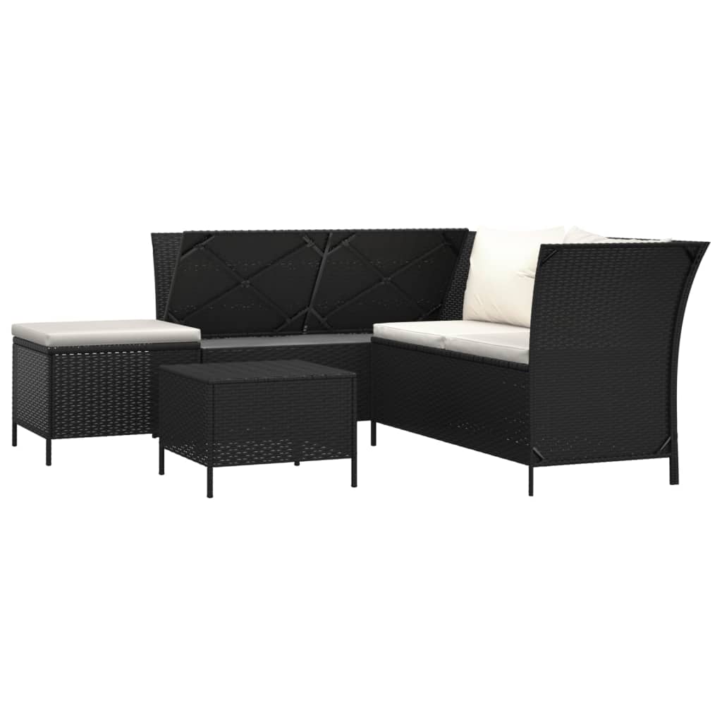 loungesæt til haven 4 dele med hynder polyrattan sort