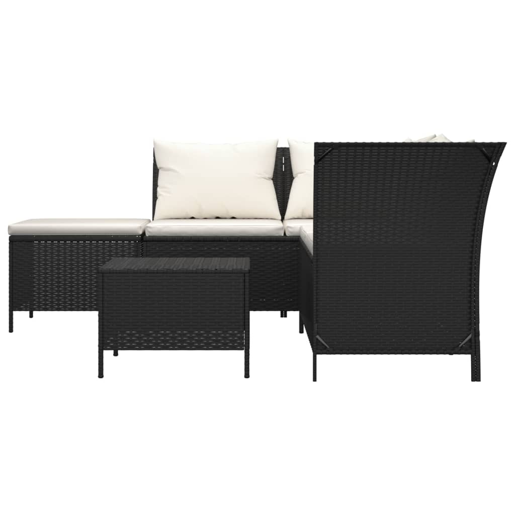 loungesæt til haven 4 dele med hynder polyrattan sort