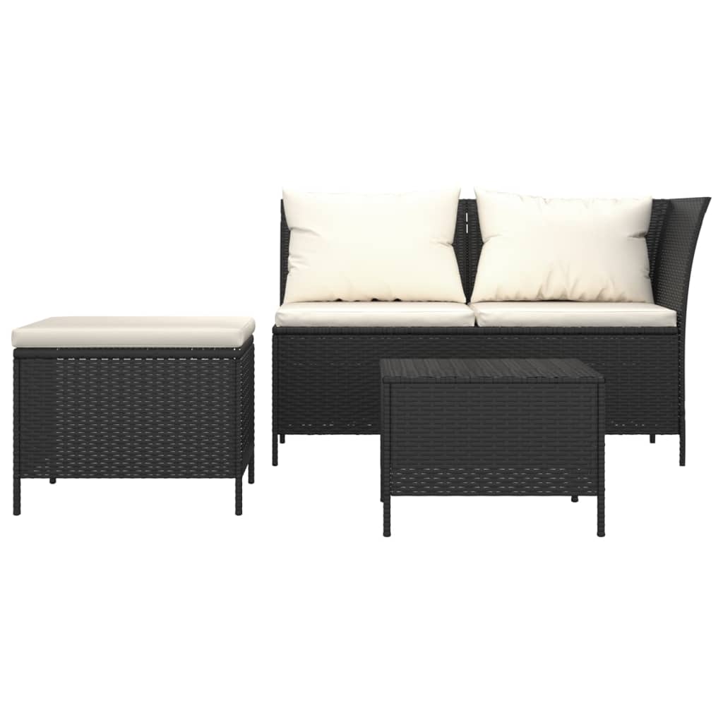 loungesæt til haven 3 dele med hynder polyrattan sort