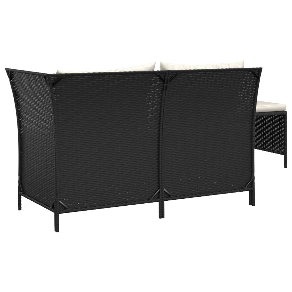 loungesæt til haven 3 dele med hynder polyrattan sort