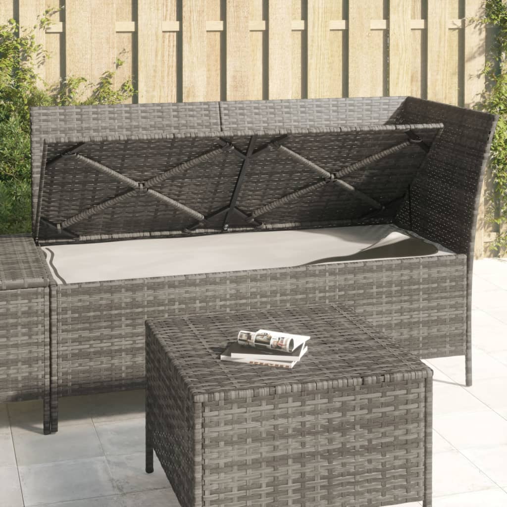 loungesæt til haven 3 dele med hynder polyrattan grå