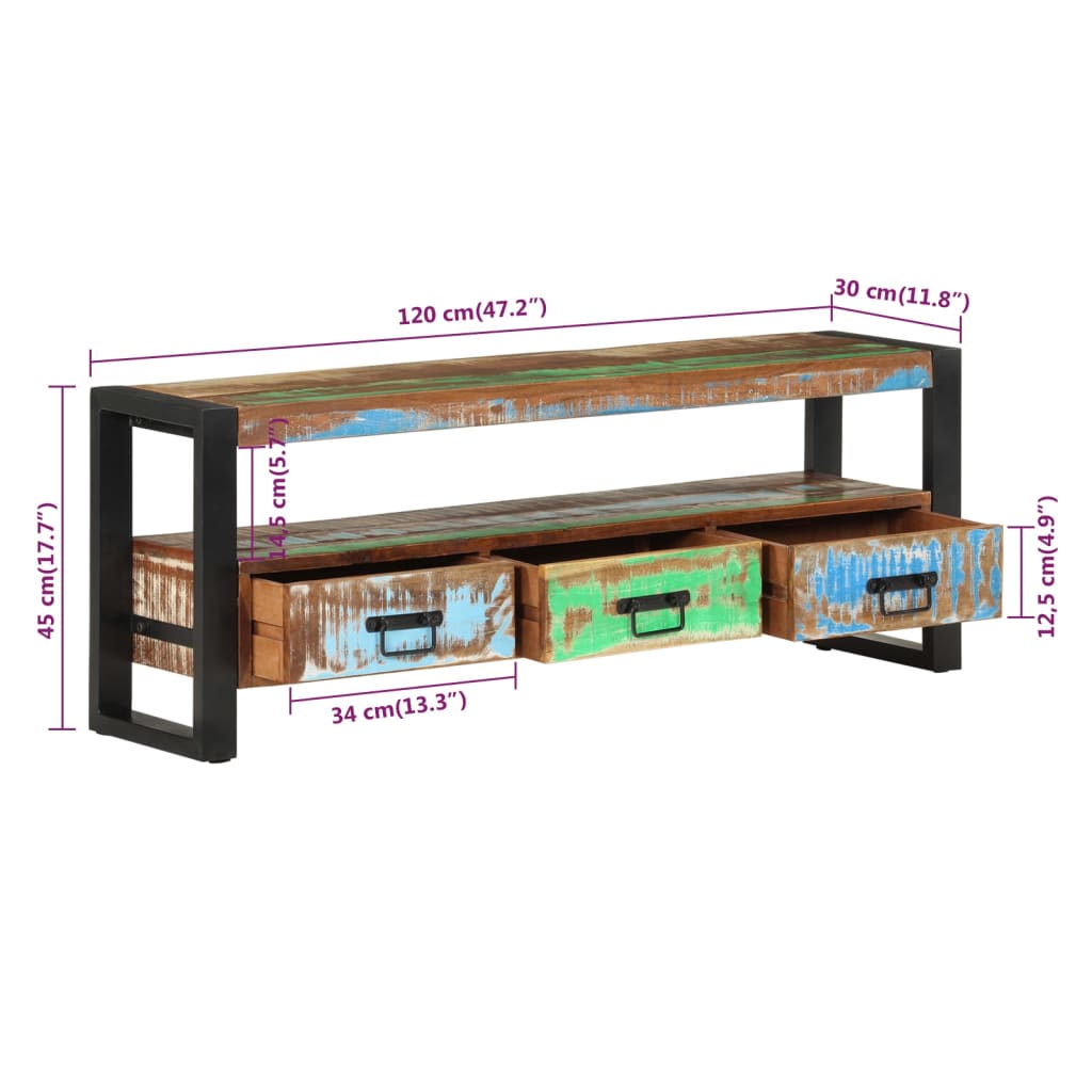 tv-bord 120x30x45 cm massivt genbrugstræ