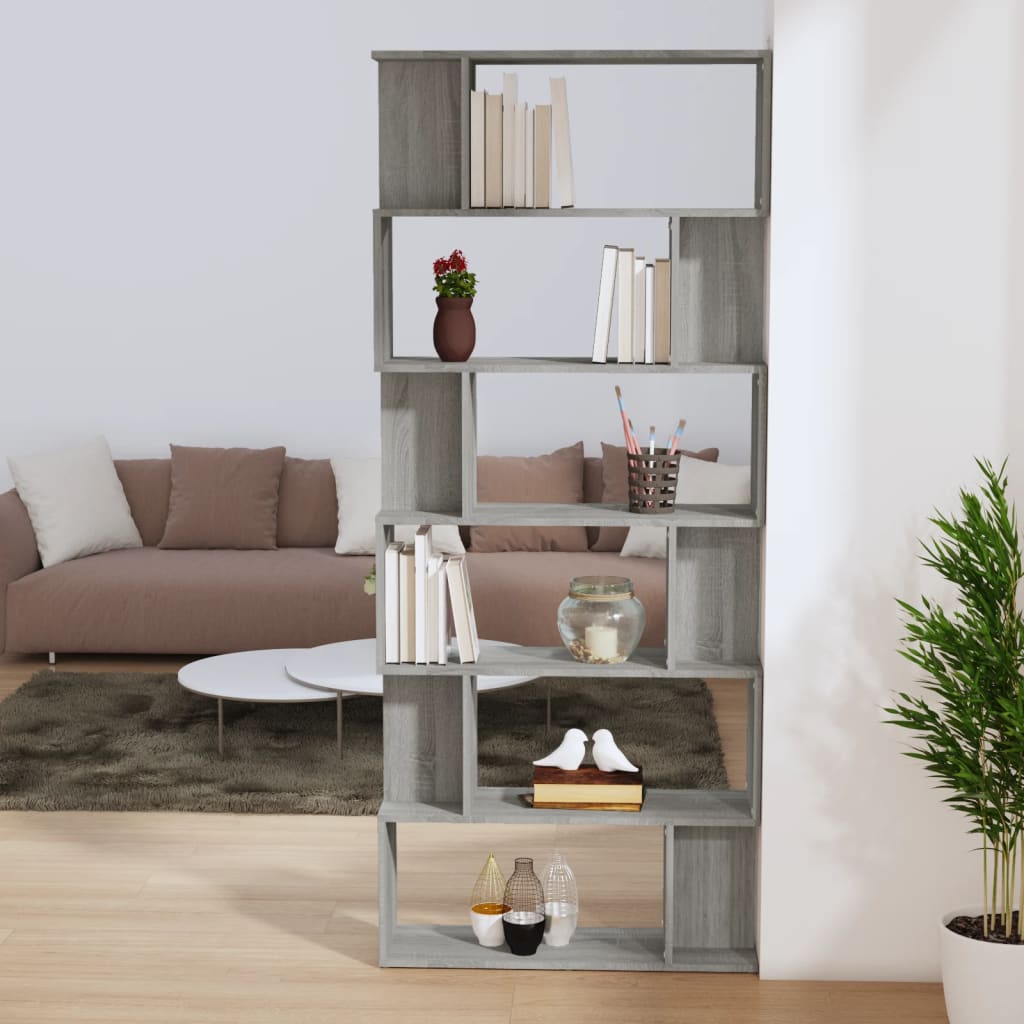 bogreol/rumdeler 80x24x192 cm konstrueret træ grå sonoma-eg