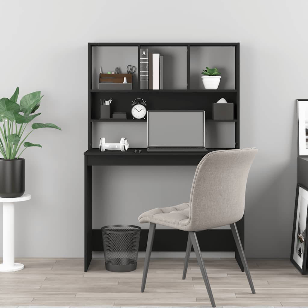 skrivebord m. hylder 102x45x148 cm konstrueret træ sort