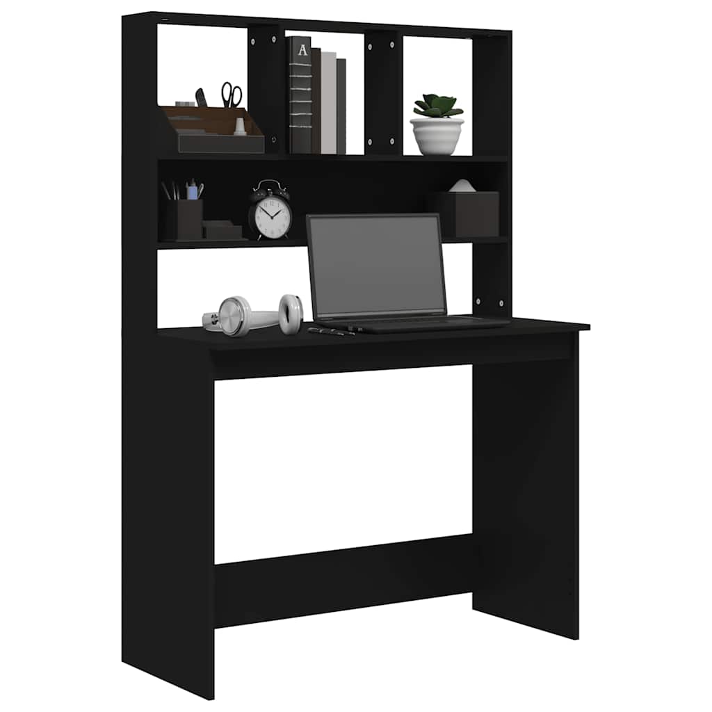 skrivebord m. hylder 102x45x148 cm konstrueret træ sort