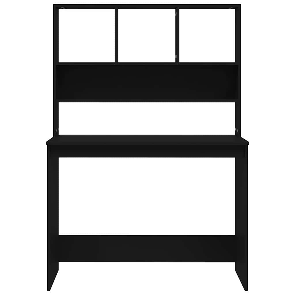 skrivebord m. hylder 102x45x148 cm konstrueret træ sort