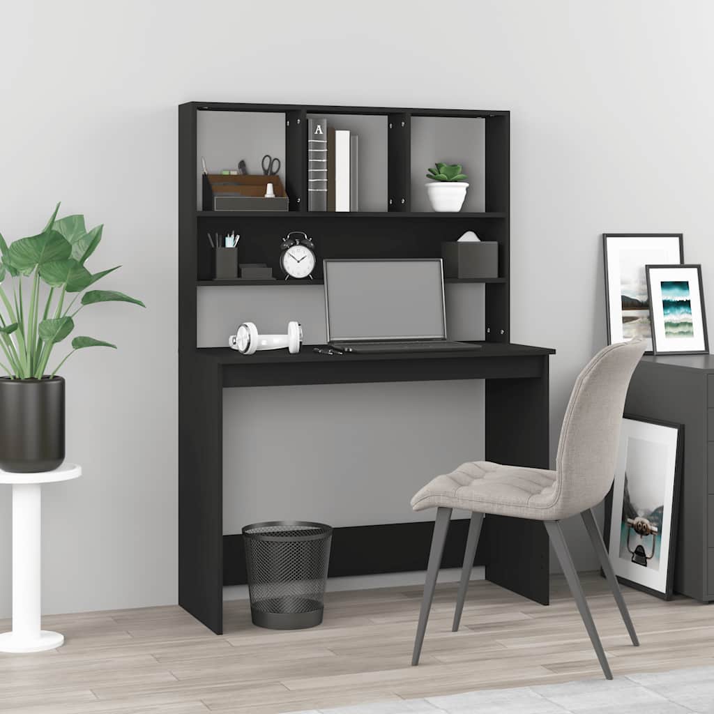 skrivebord m. hylder 102x45x148 cm konstrueret træ sort