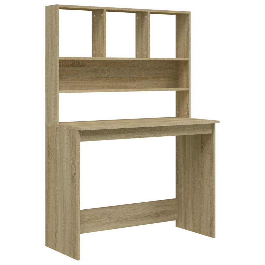 skrivebord med hylder 102x45x148 cm konstrueret træ sonoma-eg