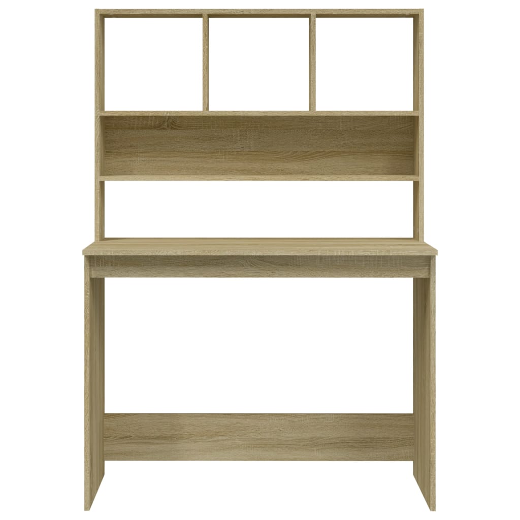skrivebord med hylder 102x45x148 cm konstrueret træ sonoma-eg