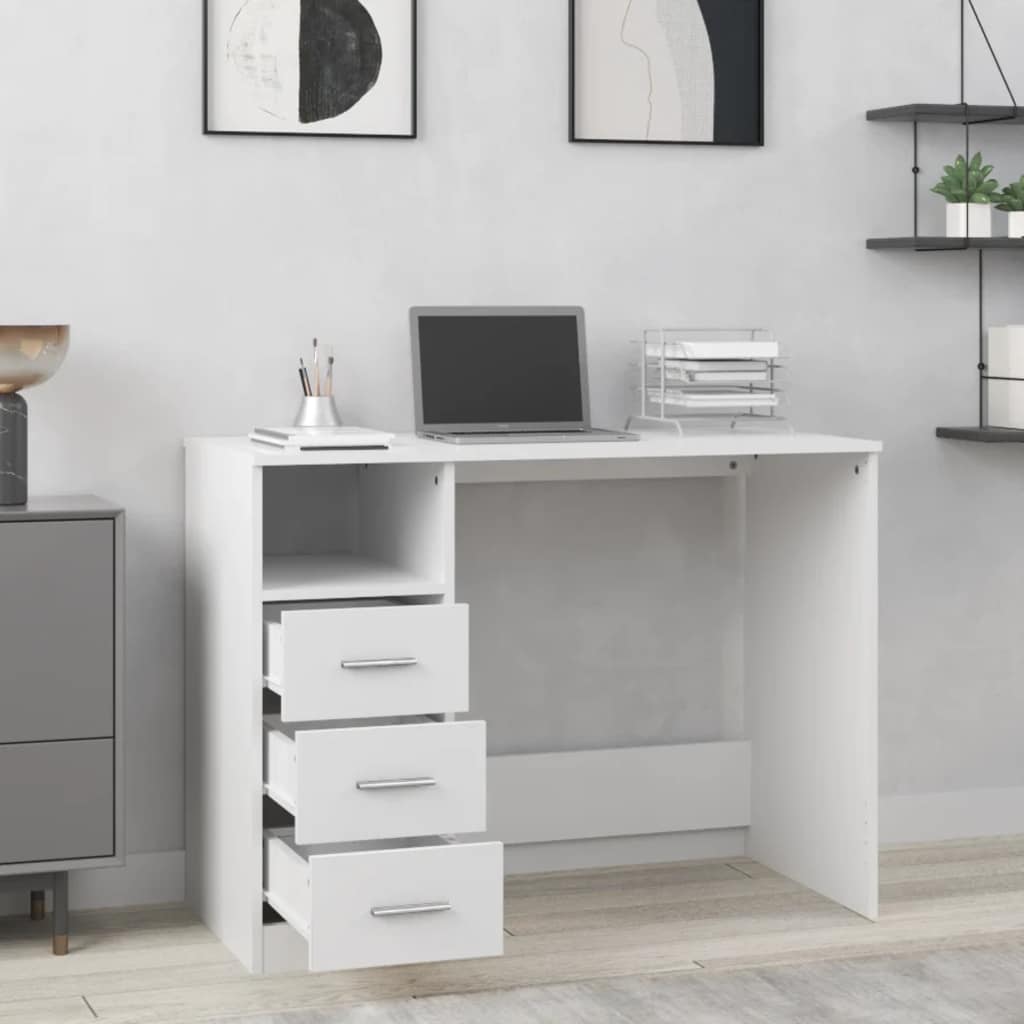 skrivebord m. hylder 102x50x76 cm konstrueret træ hvid