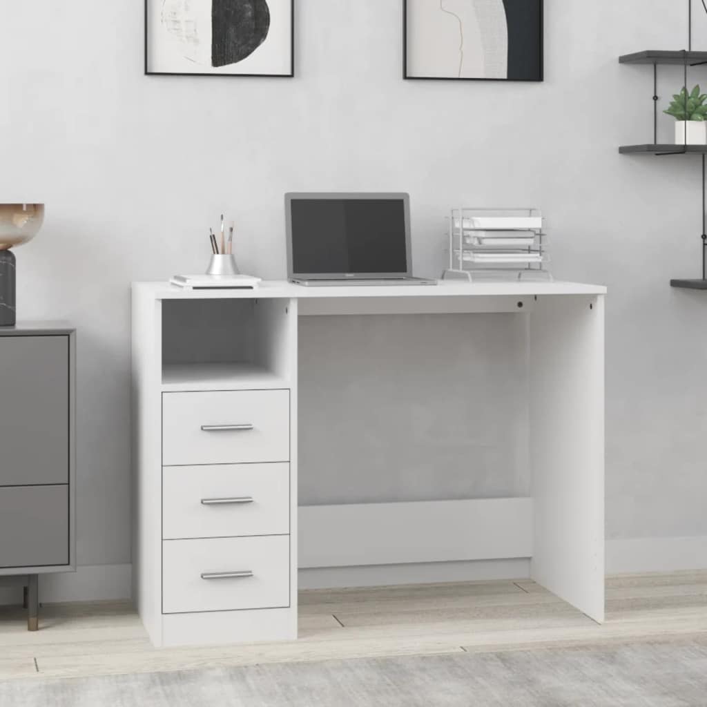 skrivebord m. hylder 102x50x76 cm konstrueret træ hvid