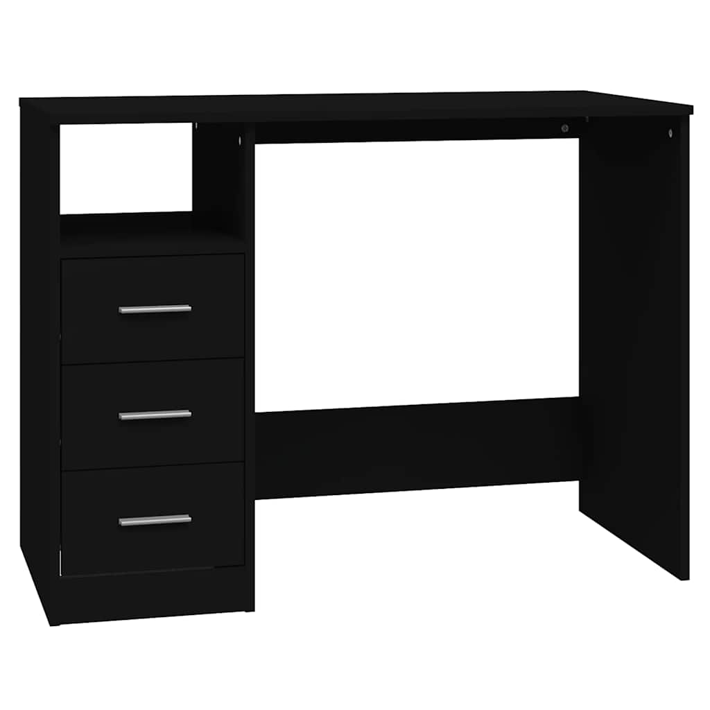 skrivebord m. hylder 102x50x76 cm konstrueret træ sort