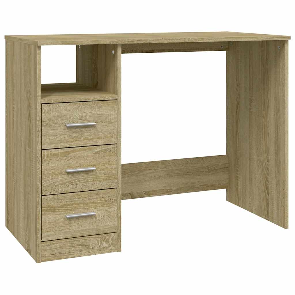 skrivebord m. skuffer 102x50x76 cm konstrueret træ sonoma-eg