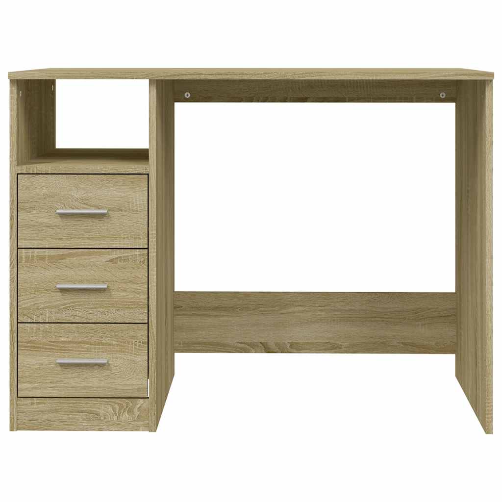 skrivebord m. skuffer 102x50x76 cm konstrueret træ sonoma-eg