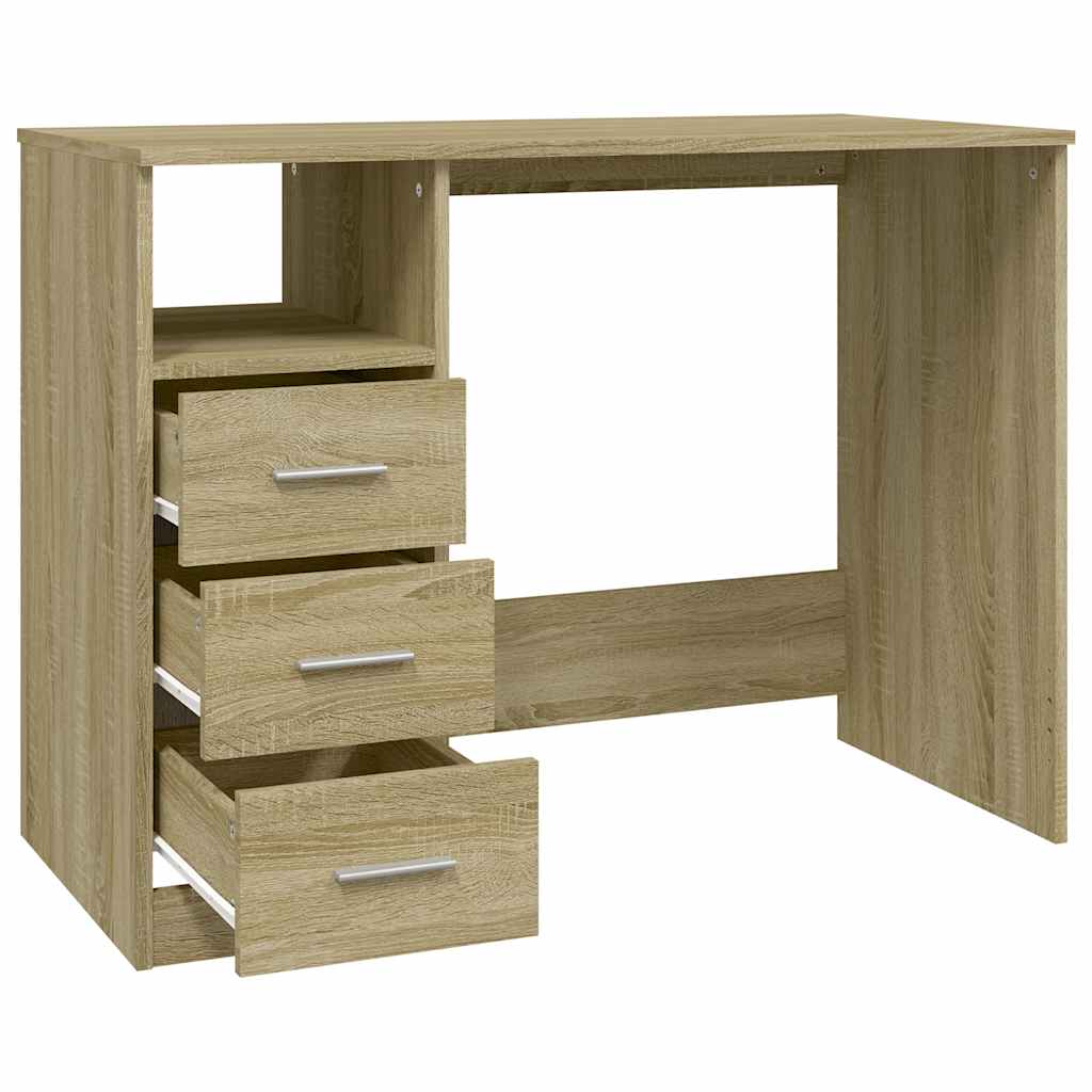 skrivebord m. skuffer 102x50x76 cm konstrueret træ sonoma-eg