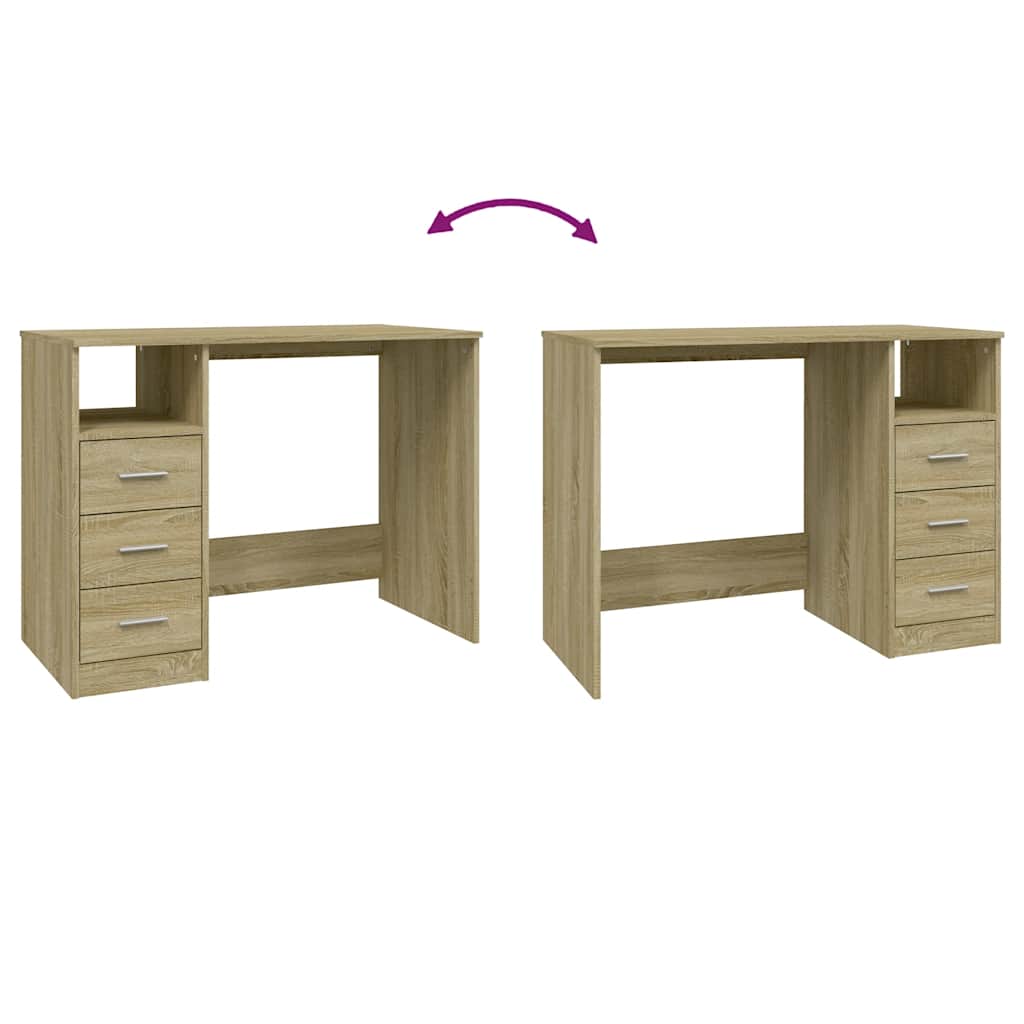 skrivebord m. skuffer 102x50x76 cm konstrueret træ sonoma-eg