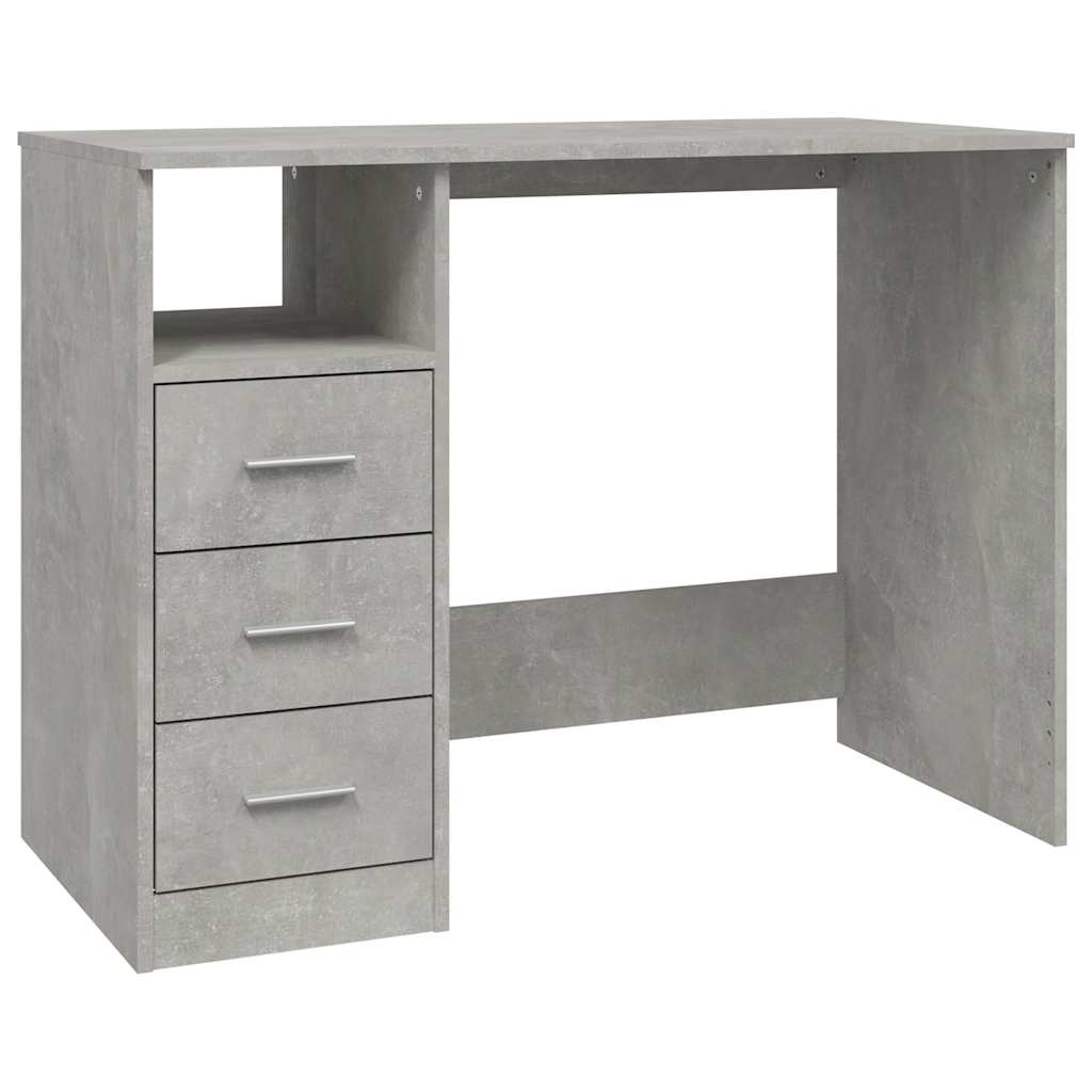 skrivebord m. skuffer 102x50x76 cm konstrueret træ betongrå