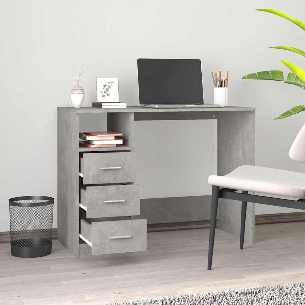 skrivebord m. skuffer 102x50x76 cm konstrueret træ betongrå