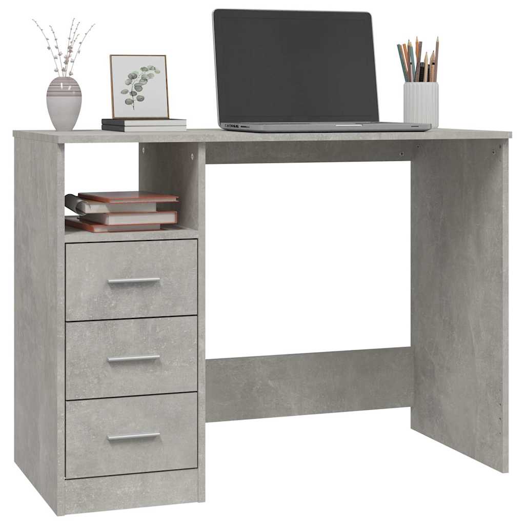 skrivebord m. skuffer 102x50x76 cm konstrueret træ betongrå