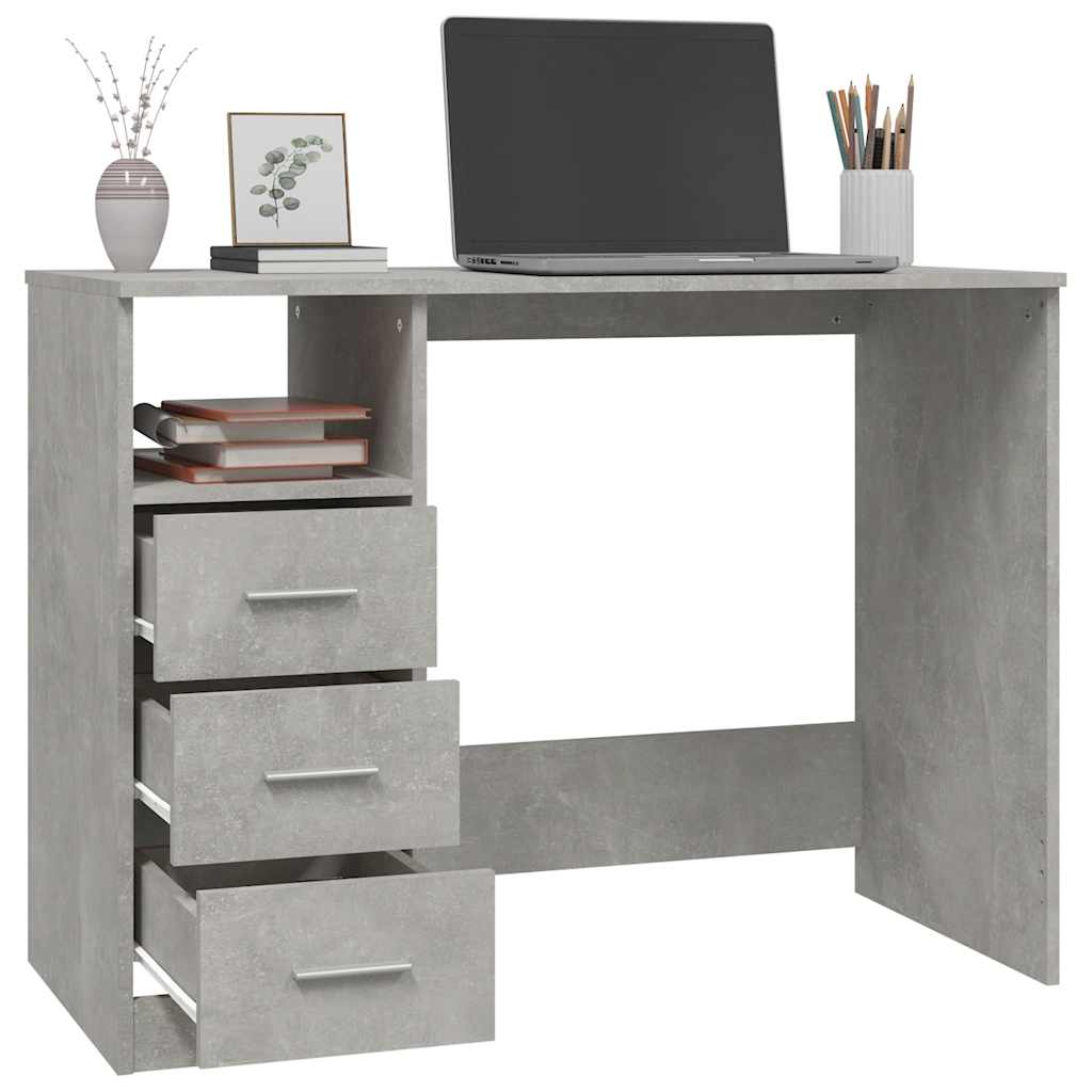 skrivebord m. skuffer 102x50x76 cm konstrueret træ betongrå