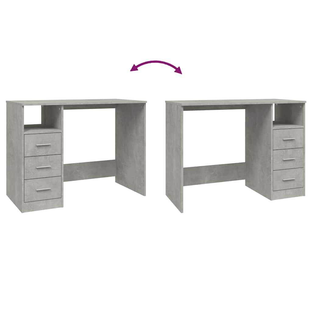 skrivebord m. skuffer 102x50x76 cm konstrueret træ betongrå