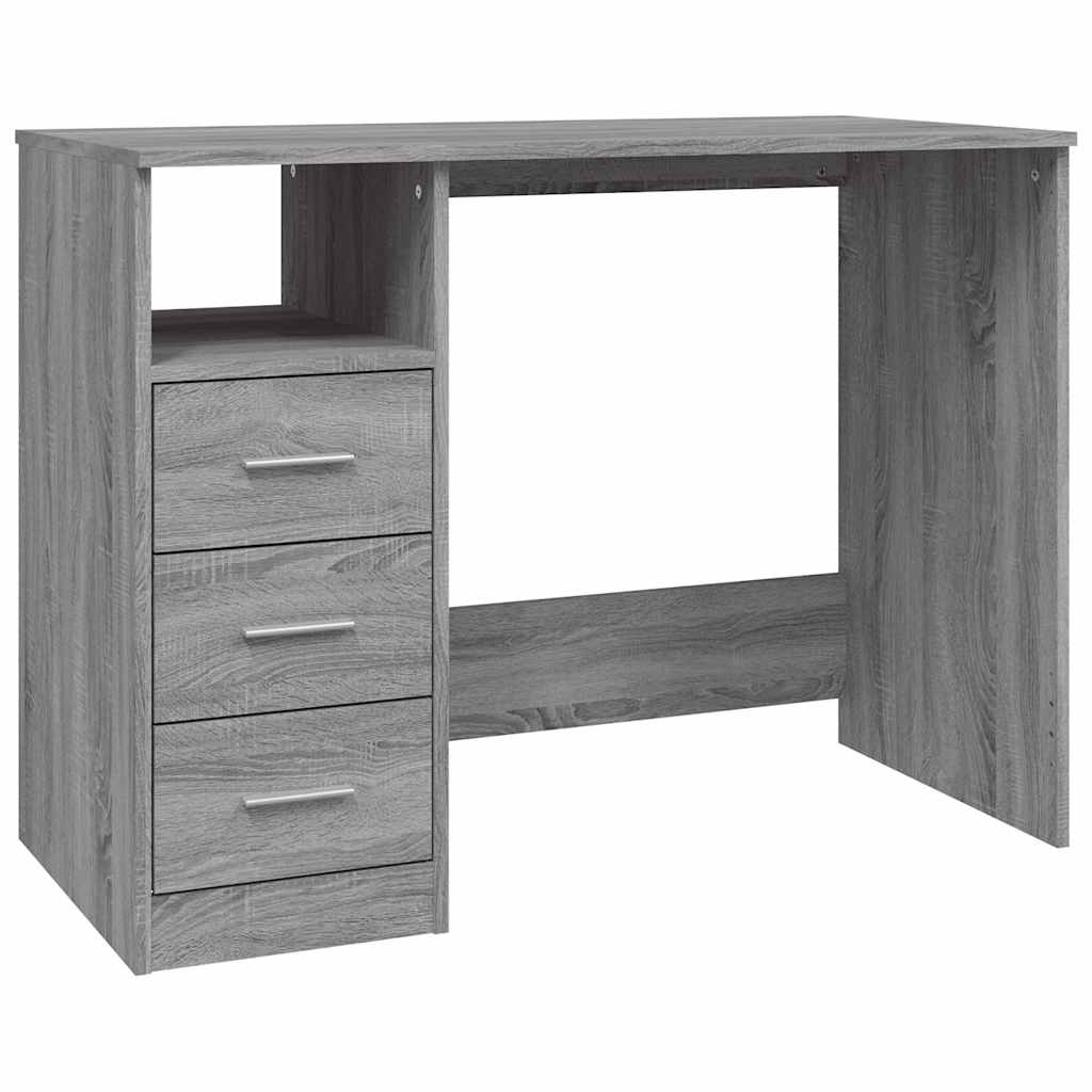 skrivebord m. skuffer 102x50x76cm konstrueret træ grå sonoma-eg