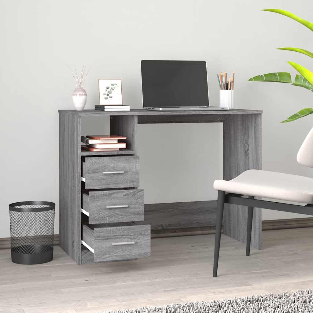 skrivebord m. skuffer 102x50x76cm konstrueret træ grå sonoma-eg