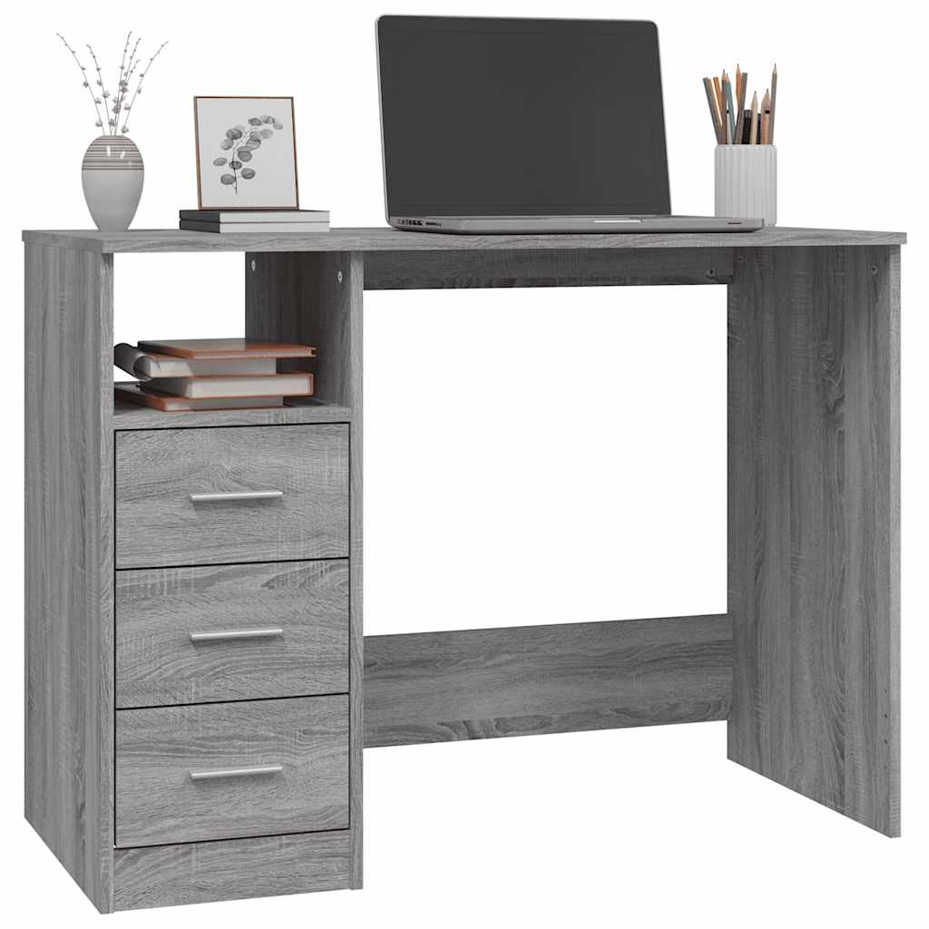 skrivebord m. skuffer 102x50x76cm konstrueret træ grå sonoma-eg
