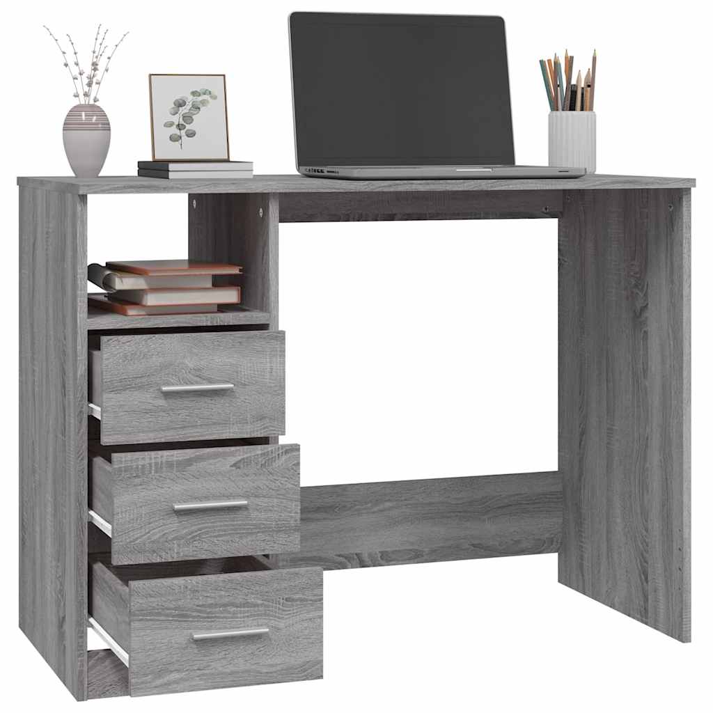 skrivebord m. skuffer 102x50x76cm konstrueret træ grå sonoma-eg