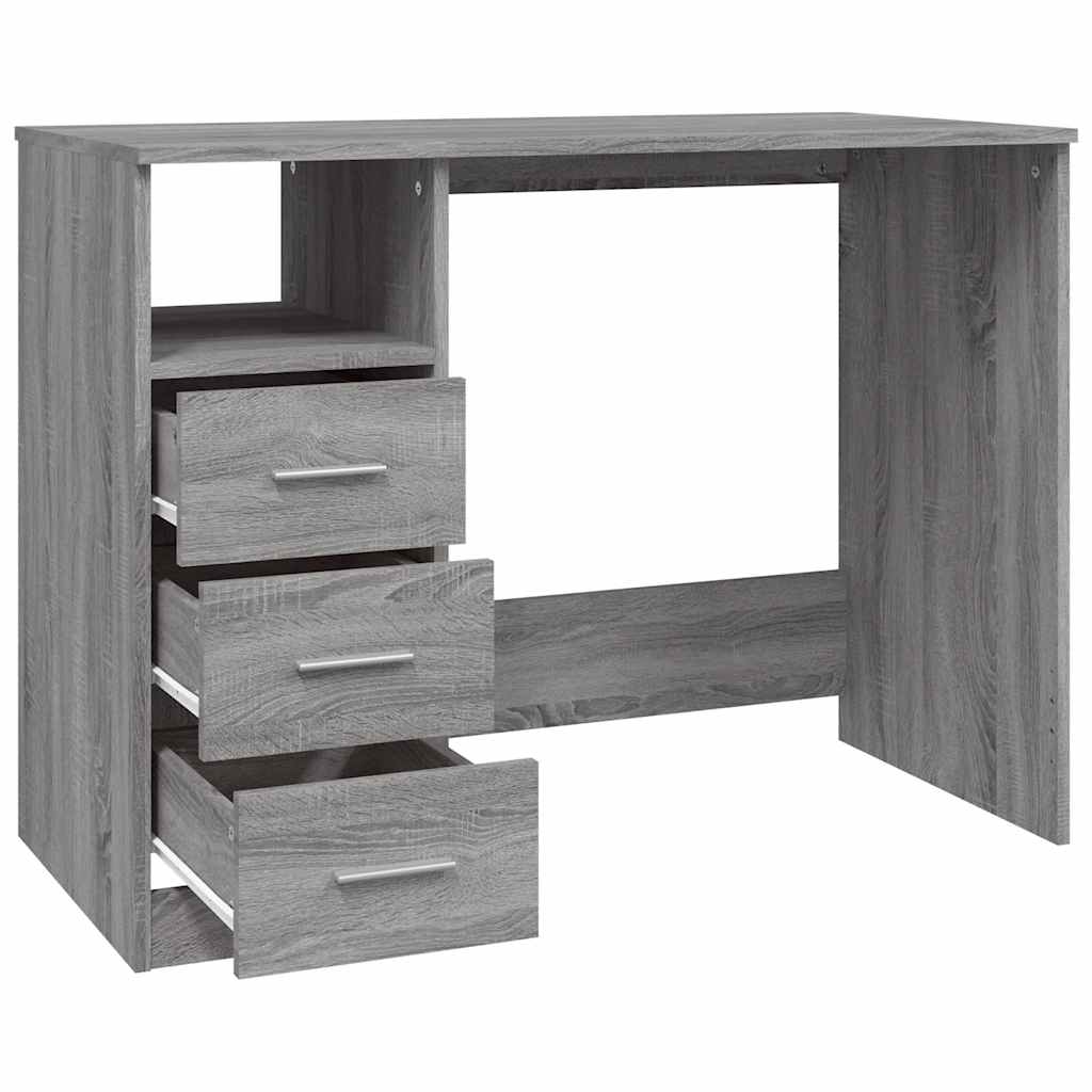 skrivebord m. skuffer 102x50x76cm konstrueret træ grå sonoma-eg