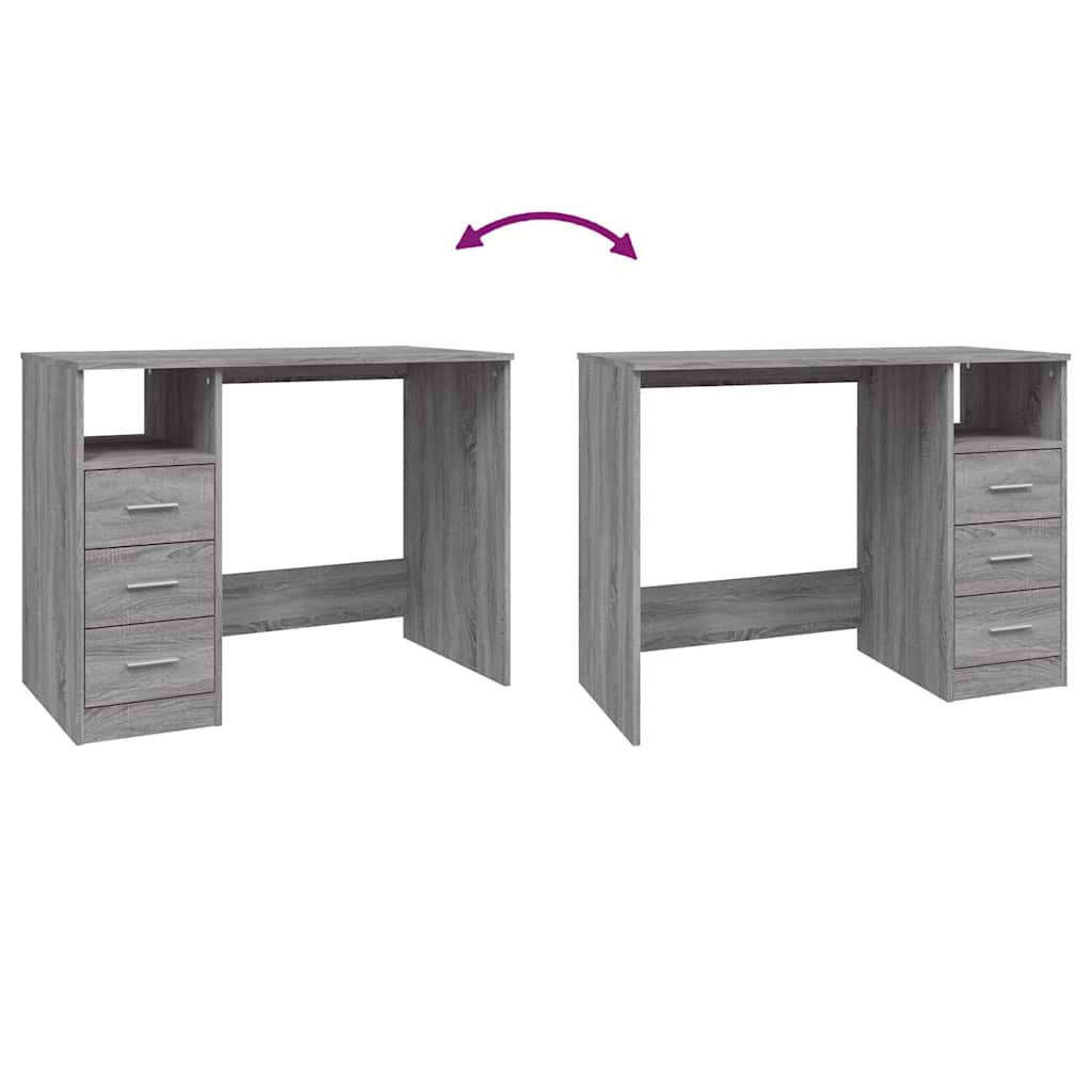 skrivebord m. skuffer 102x50x76cm konstrueret træ grå sonoma-eg