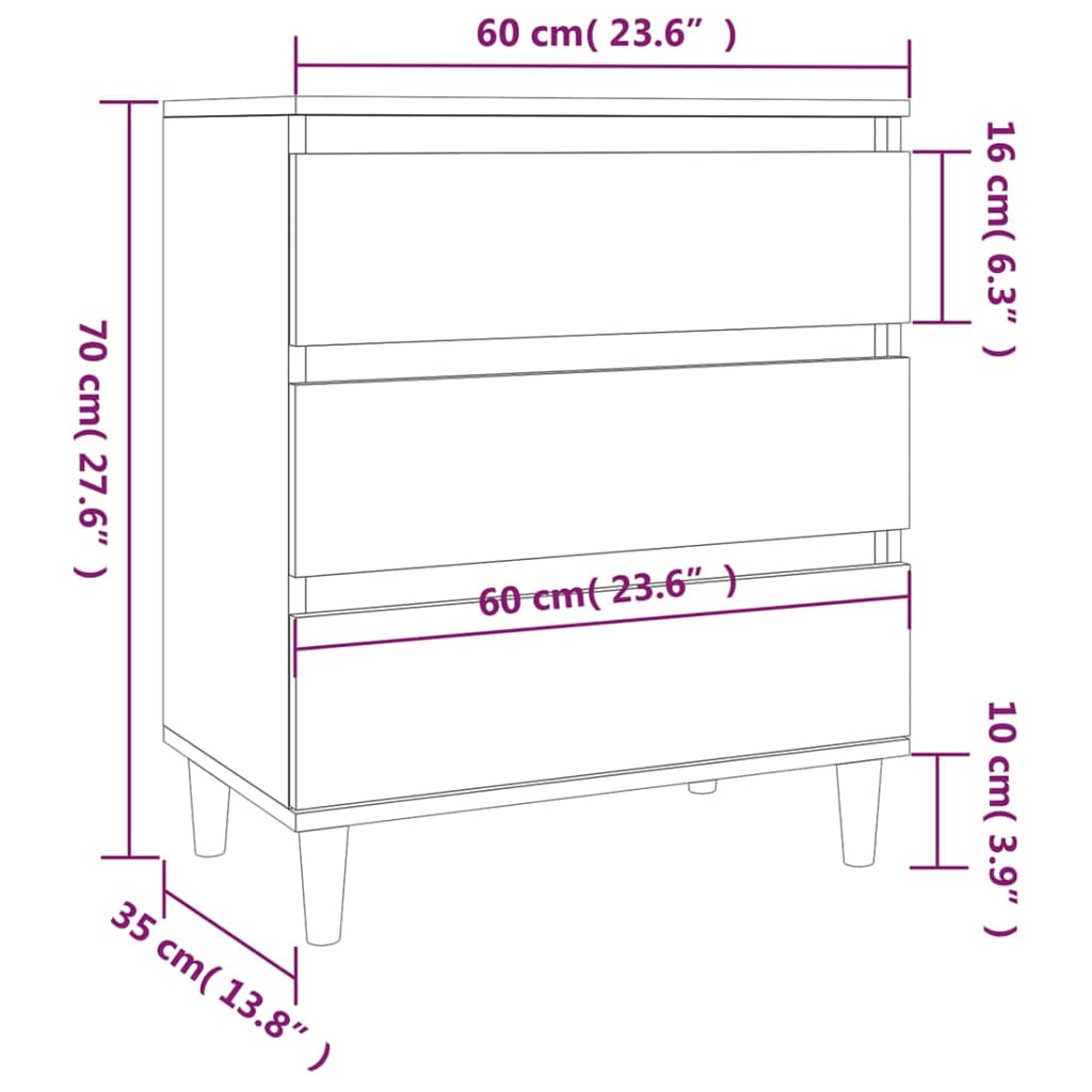skænk 60x35x70 cm konstrueret træ hvid højglans