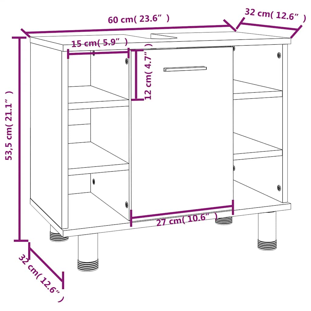 badeværelsesskab 60x32x53,5 cm konstrueret træ røget egetræ