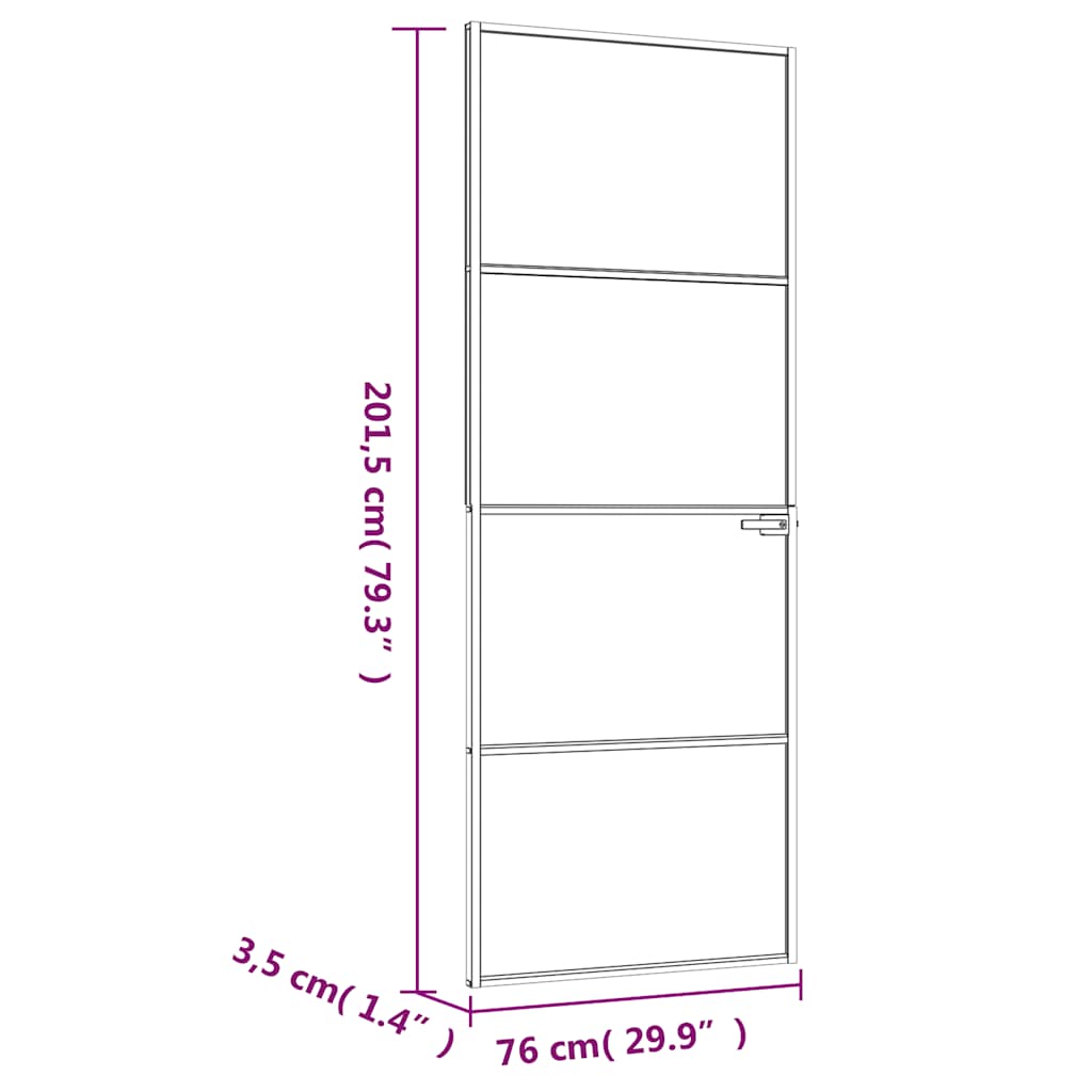 dør 76x201,5 cm hærdet glas og aluminium sort