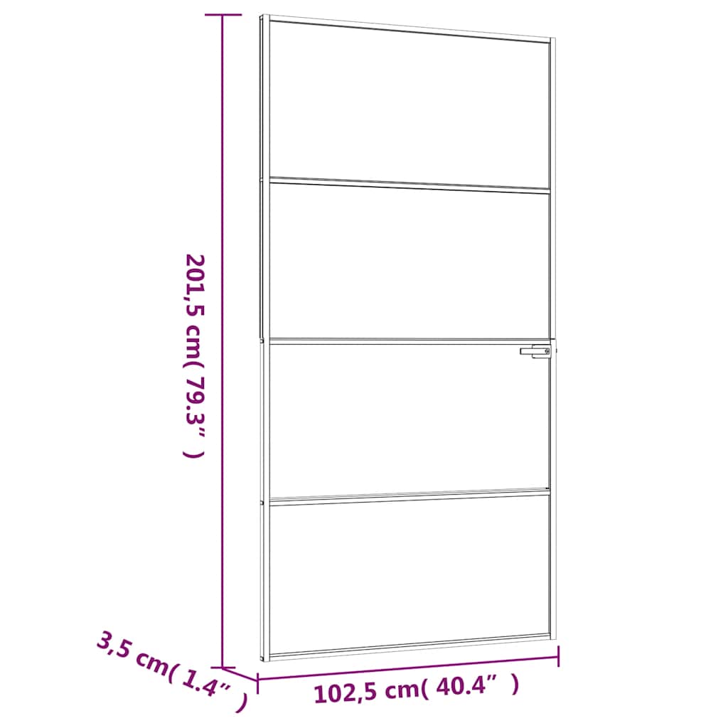 dør 102x201,5 cm hærdet glas og aluminium sort