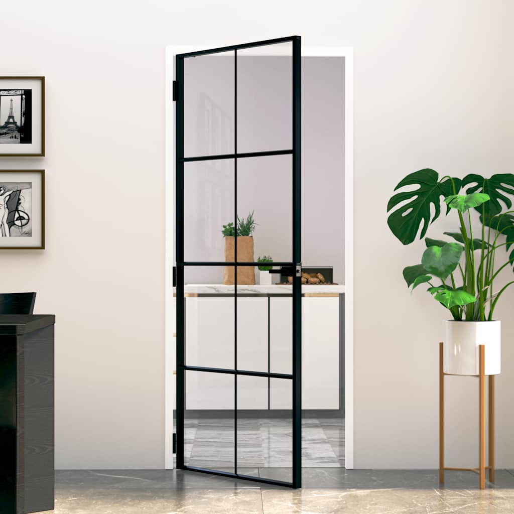 dør 83x201,5 cm hærdet glas og aluminium sort