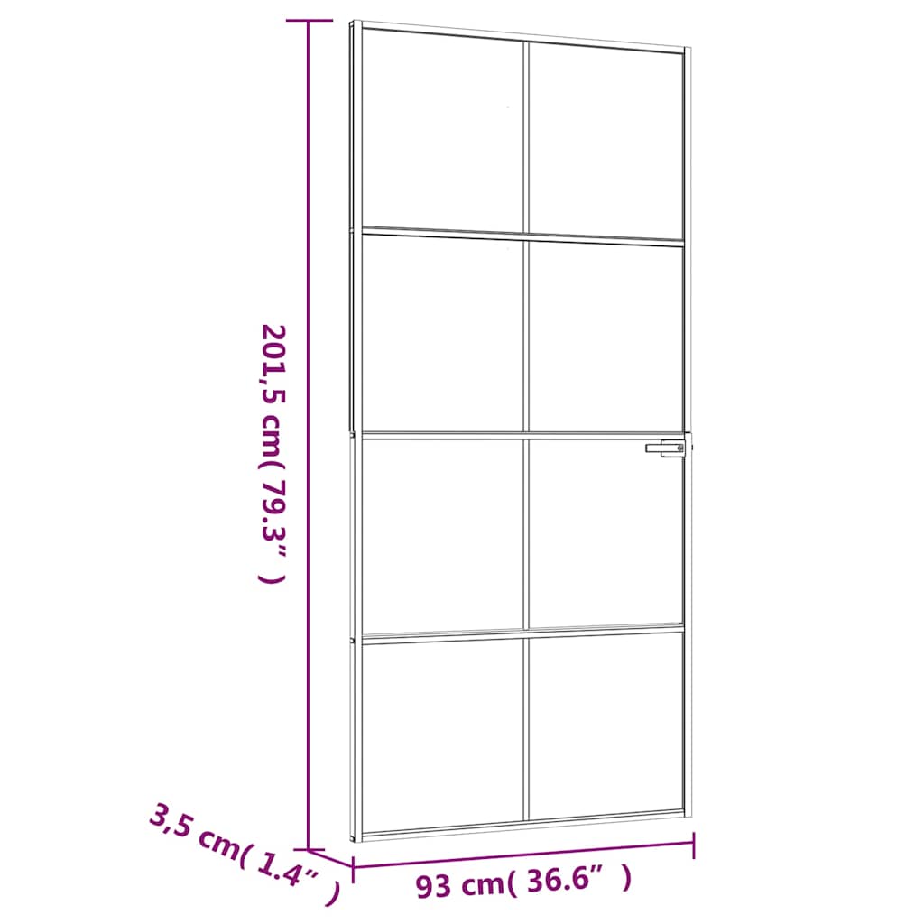 dør 93x201,5 cm hærdet glas og aluminium sort