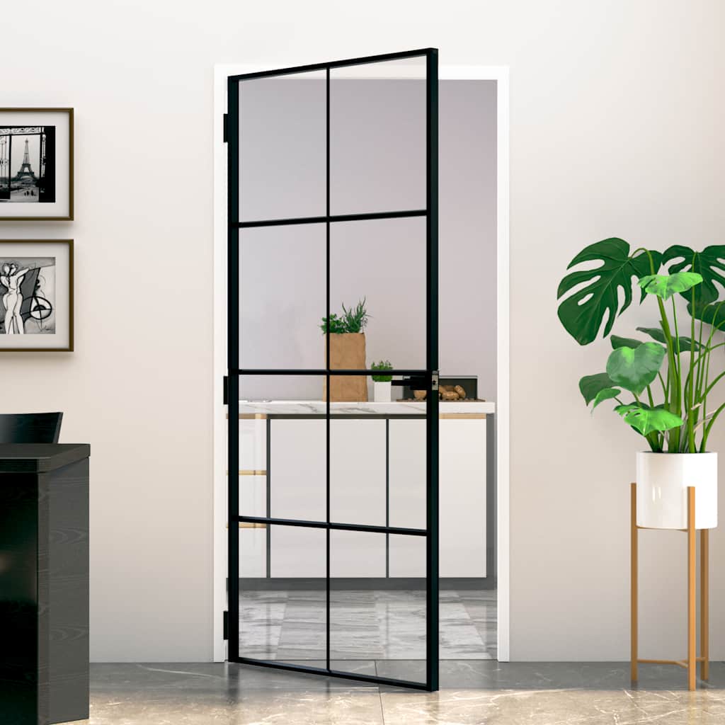 dør 93x201,5 cm hærdet glas og aluminium sort