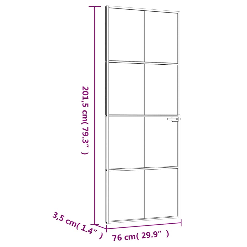 dør 76x201,5 cm hærdet glas og aluminium hvid