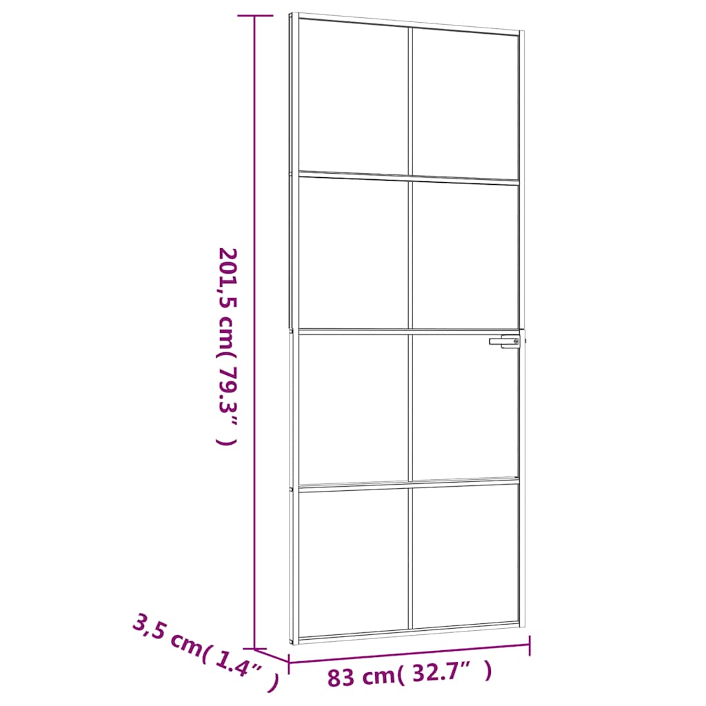 dør 83x201,5 cm hærdet glas og aluminium hvid
