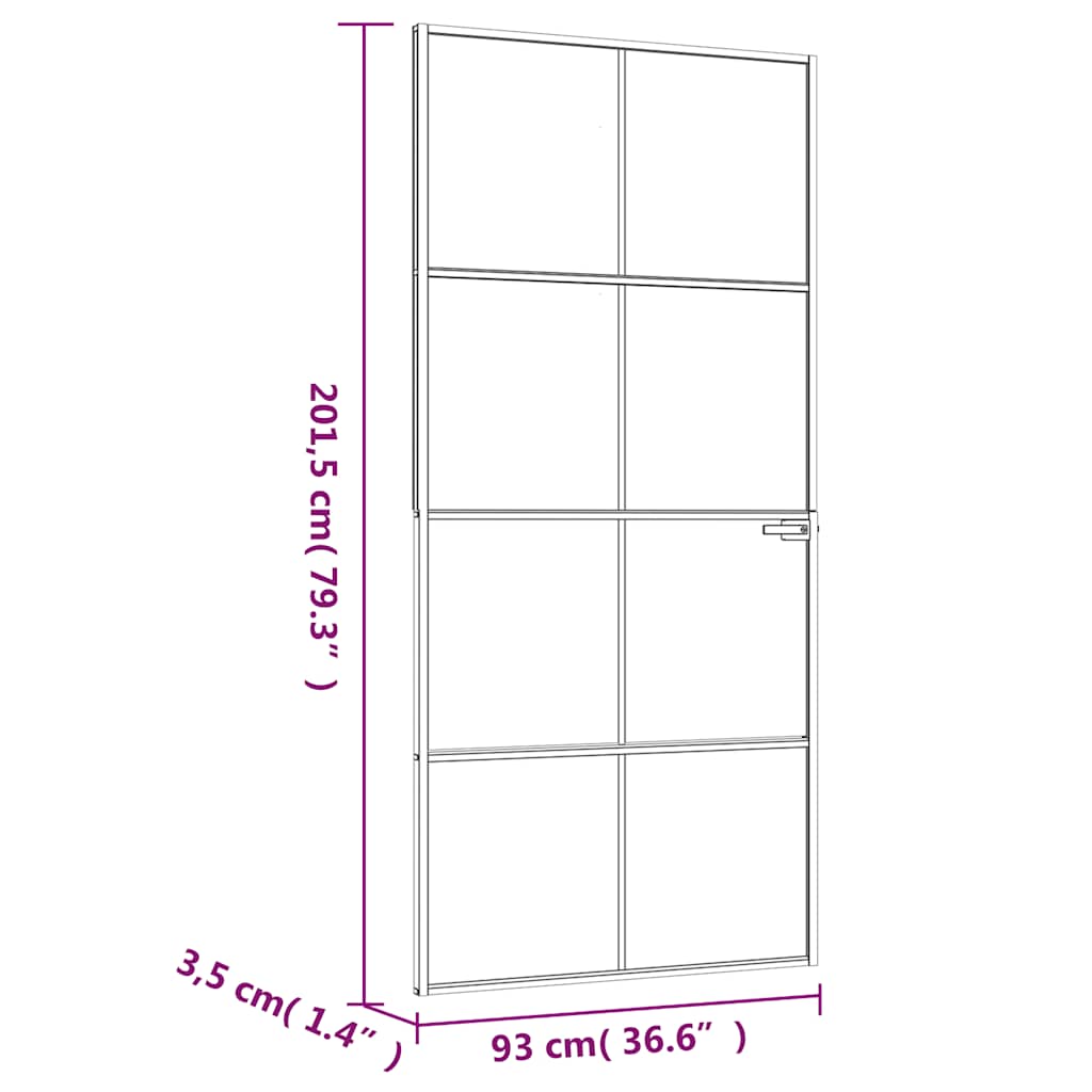 dør 93x201,5 cm hærdet glas og aluminium hvid
