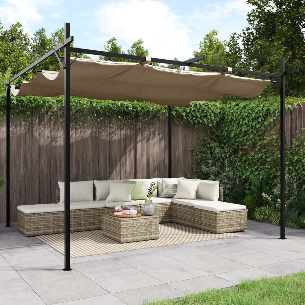 pergola med sammenrulleligt tag 295x292x230 cm gråbrun