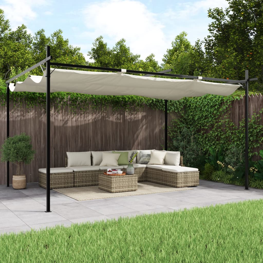 pergola med sammenrulleligt tag 395x292x230 cm cremefarvet