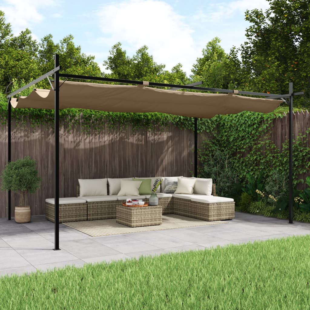 pergola med sammenrulleligt tag 395x292x230 cm gråbrun