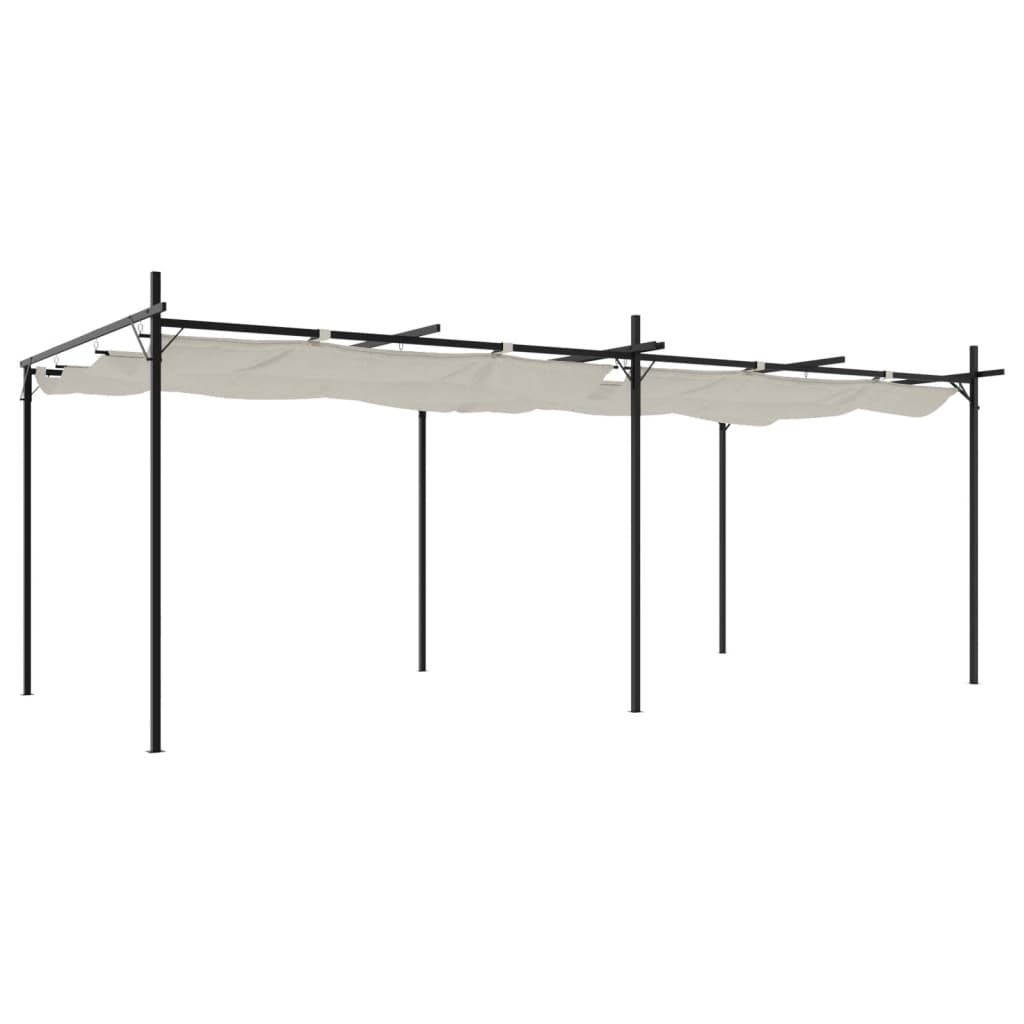 pergola med sammenrulleligt tag 589x292x230 cm cremefarvet