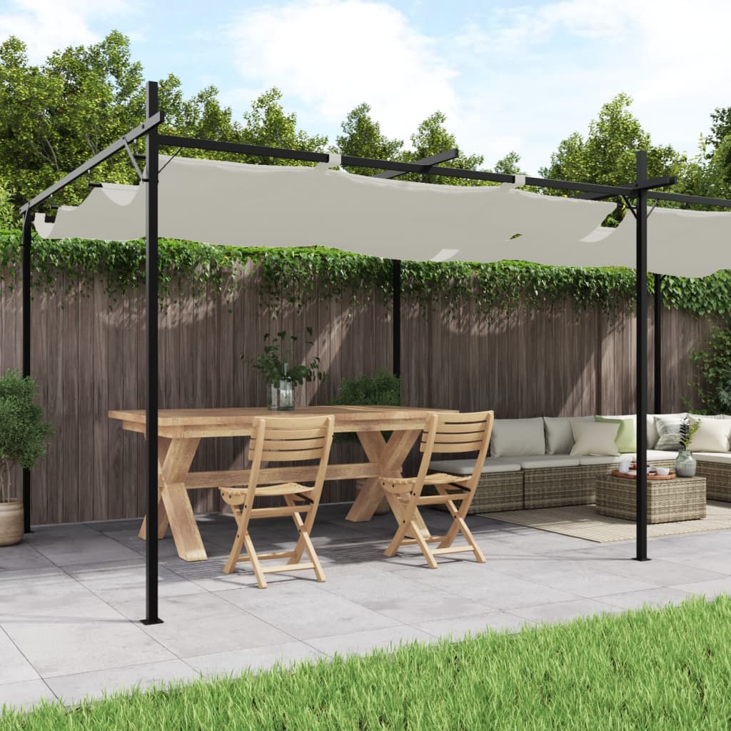 pergola med sammenrulleligt tag 589x292x230 cm cremefarvet