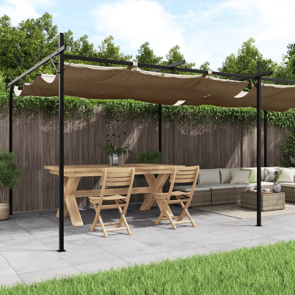 pergola med sammenrulleligt tag 589x292x230 cm gråbrun