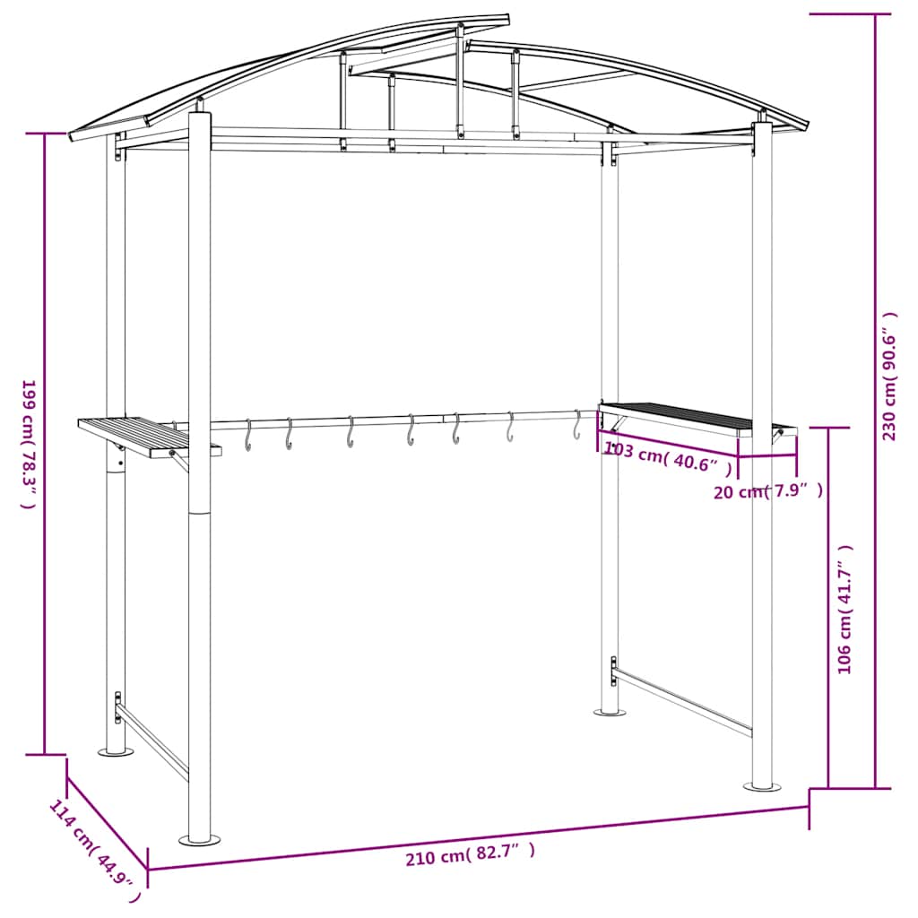 grillpavillon med sidehylder 210x114x230 cm stål antracitgrå