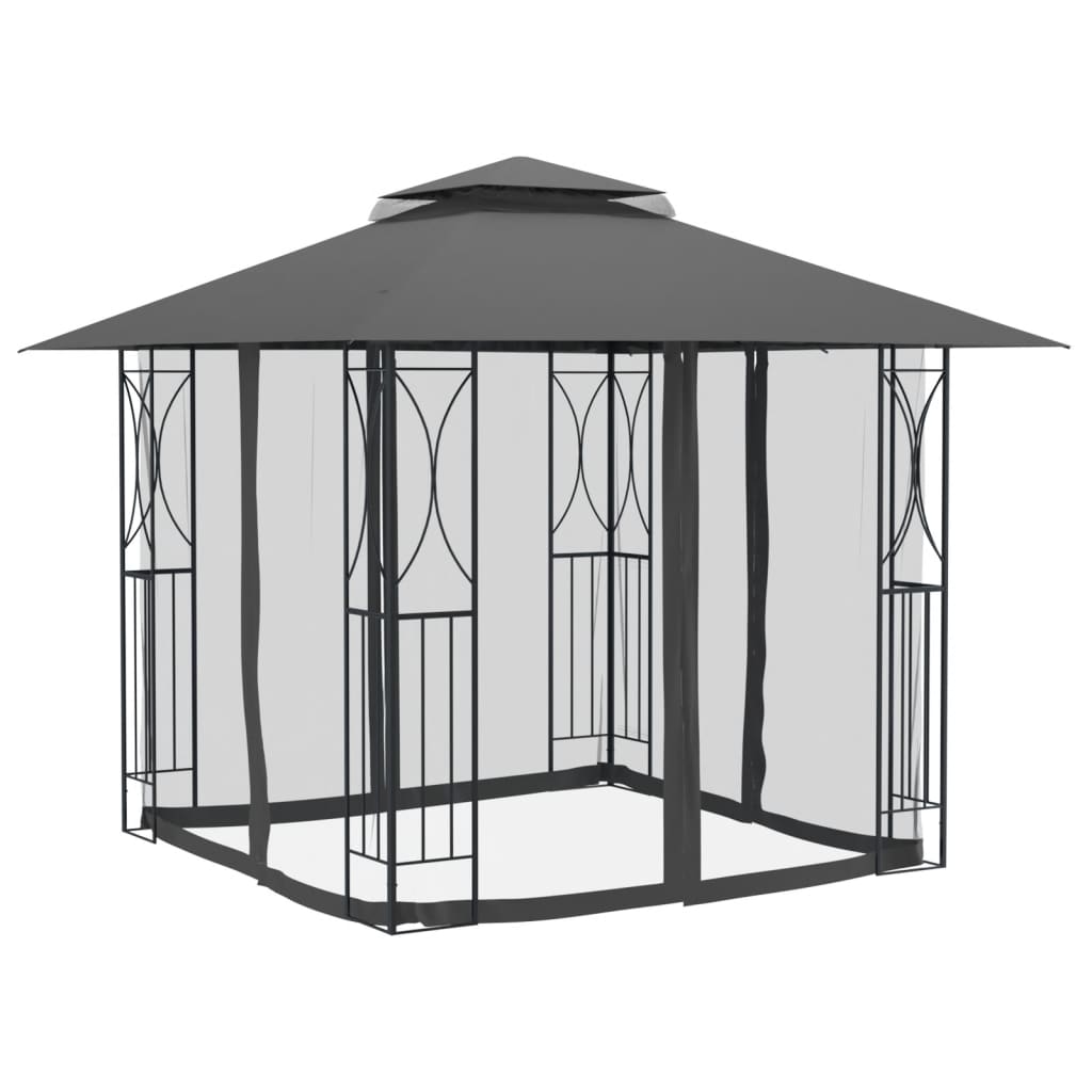 pavillon med sidevægge 300x300x270 cm stål antracitgrå