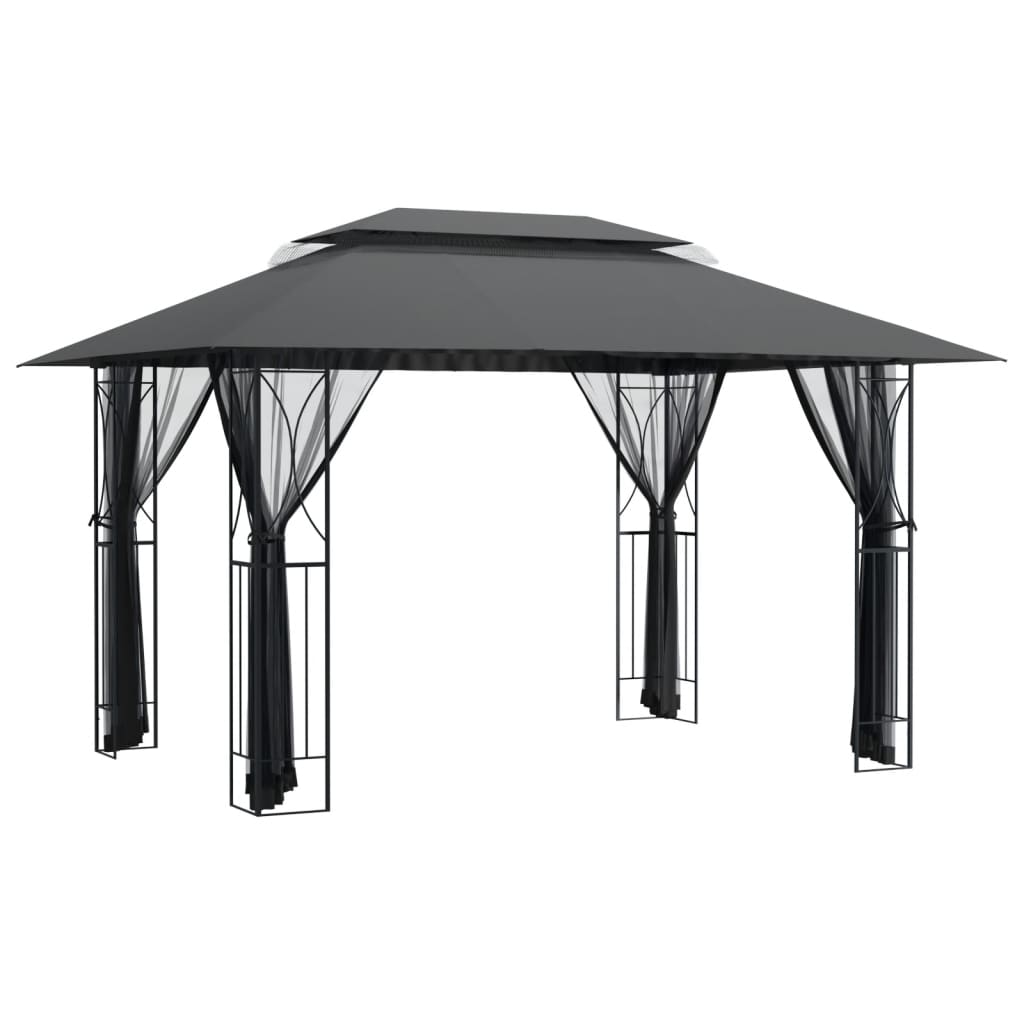 pavillon med sidevægge 400x300x270 cm stål antracitgrå